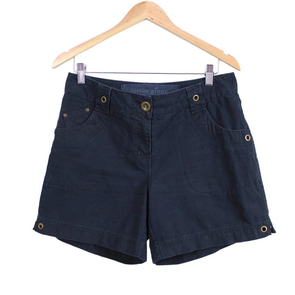 Cotton Ginny Navy Blue Woven Cotton Shorts